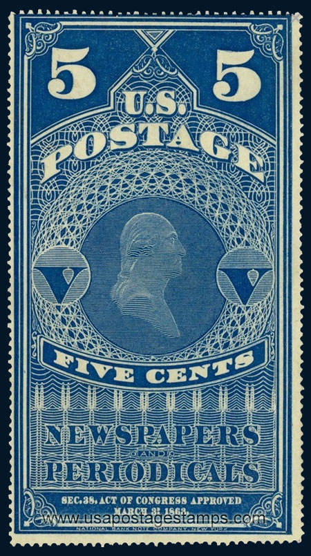 US 1867 George Washington (1732-1799) 5c. Scott. PR4a Newspaper Stamp