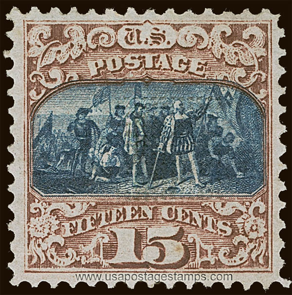 US 1869 Landing of Columbus (1847), painting by John Vanderlyn 15c. Scott. 119