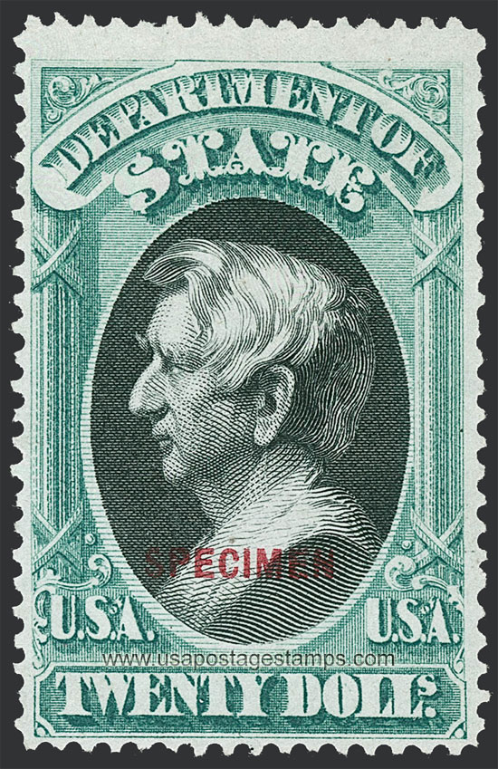 US 1875 William Henry Seward (1801-1872) $20 Official Ovpt. Scott. O71S
