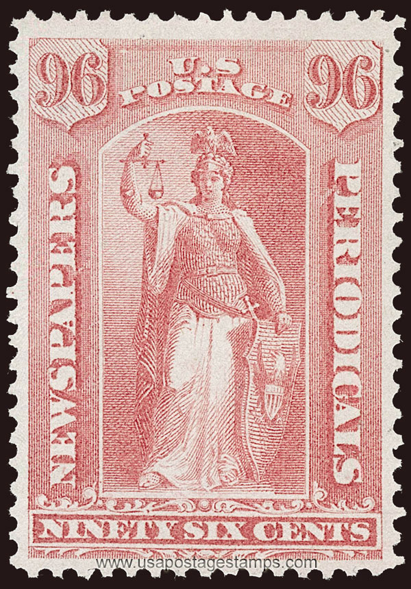 US 1875 Statue of Justice 96c. Scott. PR47 Newspaper Stamp