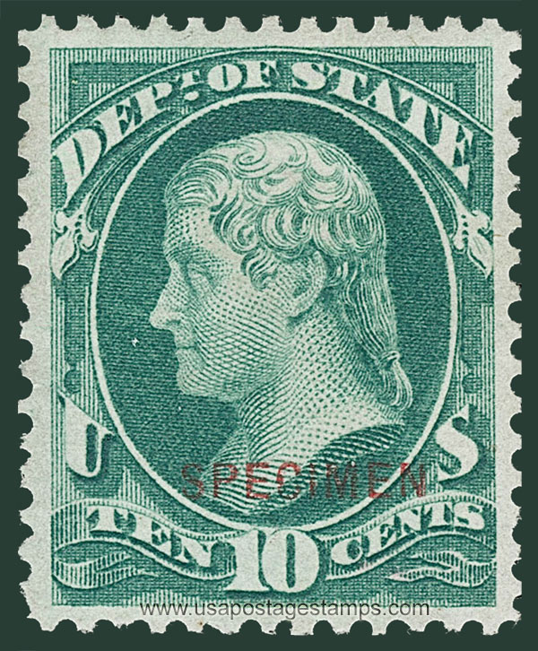 US 1879 Thomas Jefferson (1743-1826) 10c. Official OVPT. Scott. O62S