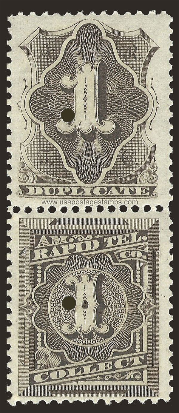 US 1881 American Rapid Telegraph Co. - Se-tenant 1c.x2 Scott. 1T13a