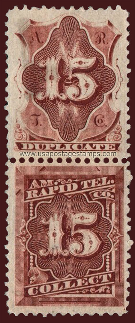 US 1881 American Rapid Telegraph Co. - Se-tenant 15c.x2 Scott. 1T15a