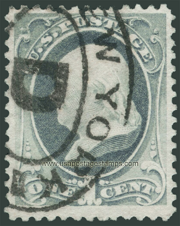 US 1873 Benjamin Franklin (1706-1790) 1c. Scott. 206a Double impression
