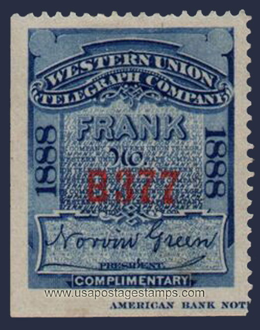 US 1888 Western Union Telegraph Company 'Frank' 0c. Scott. 16T18