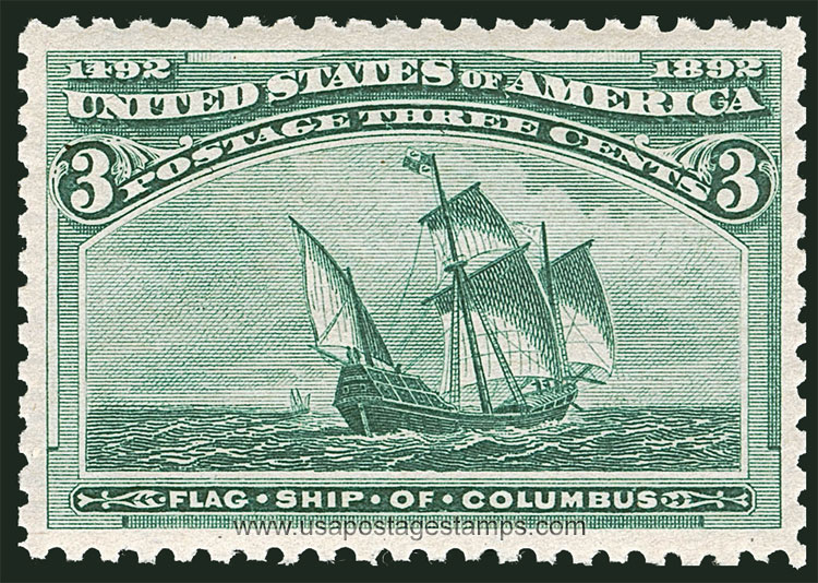US 1893 Columbian Exposition 'Santa Maria (1460), Flagship of Columbus' 3c. Scott. 232