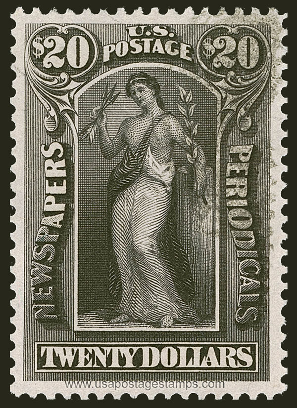US 1896 Peace $20 Scott. PR123 Newspaper Stamp