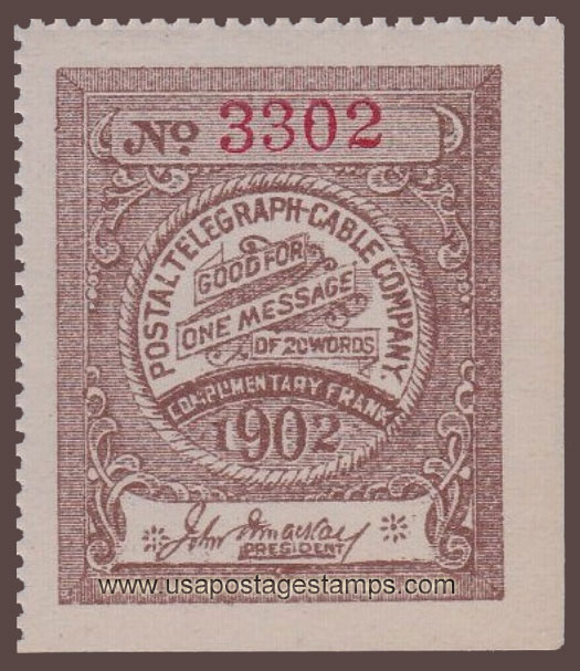 US 1902 Postal Telegraph-Cable Company 'Frank' 0c. Scott. 15T22