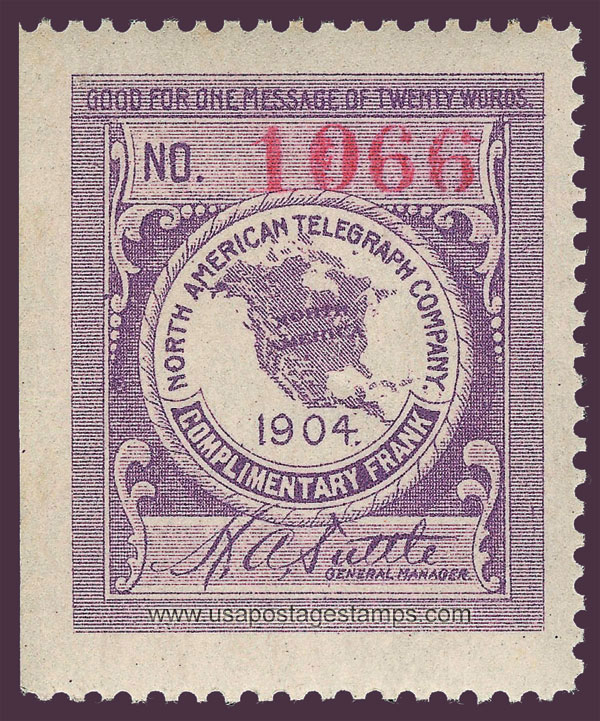 US 1904 North American Telegraph Company 'Frank' 0c. Scott. 10T5