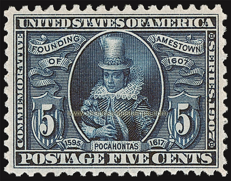 US 1907 Jamestown Exposition 'Pocahontas (1596-1617)' 5c. Scott. 330