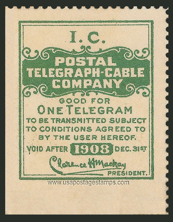 US 1908 Postal Telegraph-Cable Company 'Frank' 0c. Scott. 15TO10