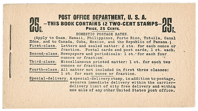 US 1908 George Washington (1732-1799) 25c. Unexploded Booklet Scott. BK20
