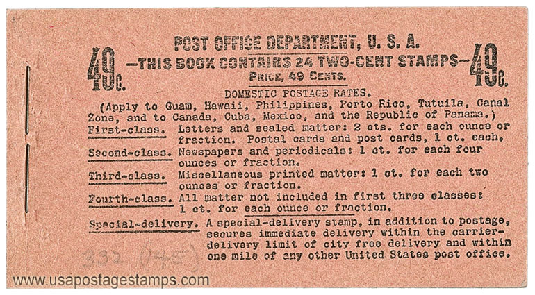 US 1908 George Washington (1732-1799) 49c. Unexploded Booklet Scott. BK20