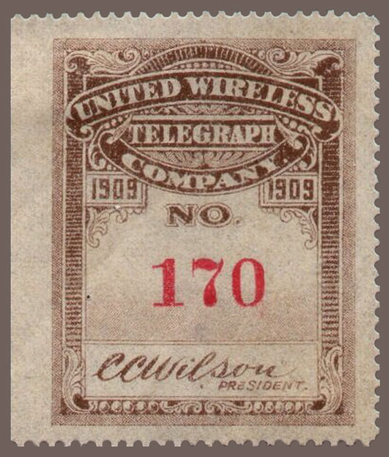 US 1909 United Wireless Telegraph Company 'Frank.' 0c. Barefoot UW3