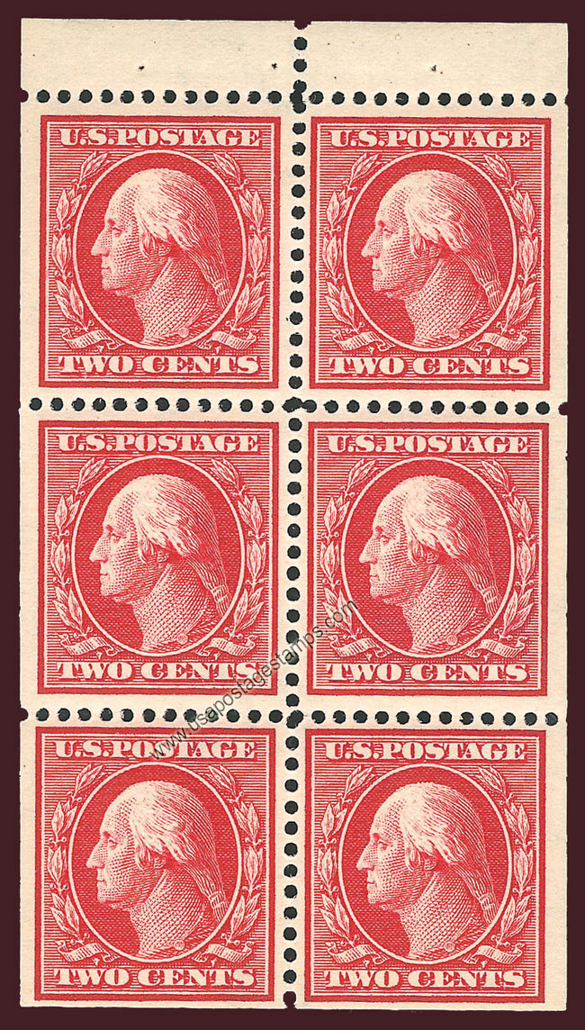 US 1910 George Washington (1732-1799) Booklet Pane 2c.x6 Scott. 375a