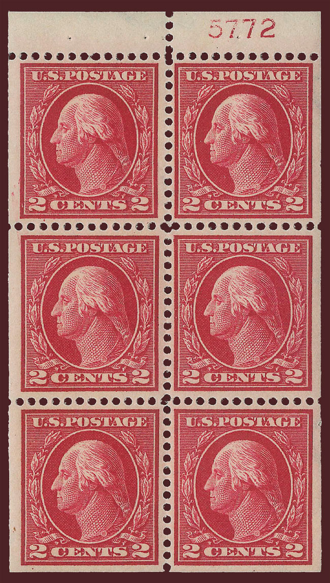 US 1912 George Washington (1732-1799) Booklet Pane 2c.x6 Scott. 406a
