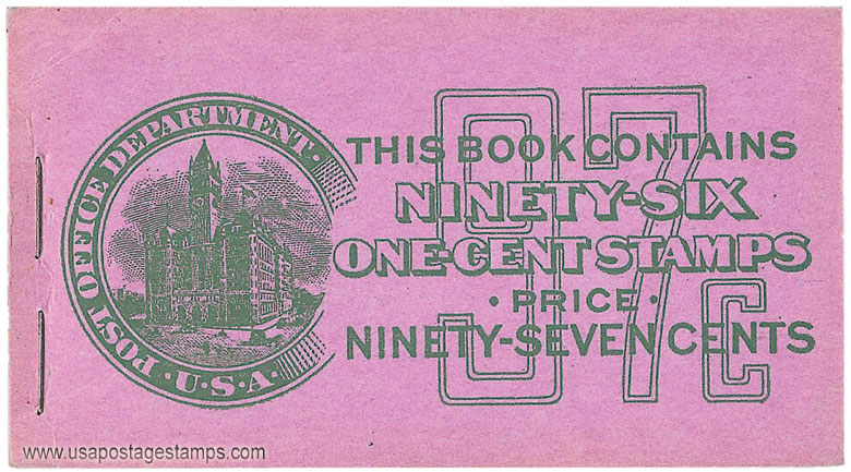 US 1912 George Washington (1732-1799) 97c. Unexploded Booklet Scott. BK33