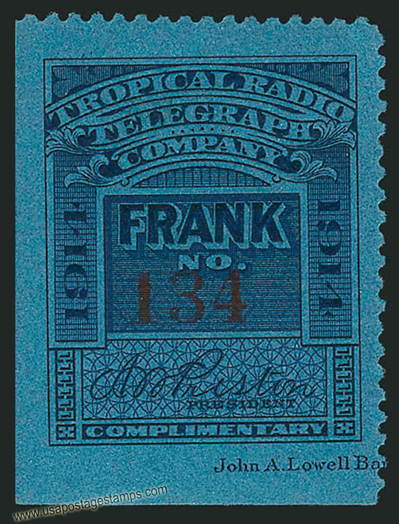 US 1914 Tropical Radio Telegraph Company 'Frank' 0c. Barefoot TR1
