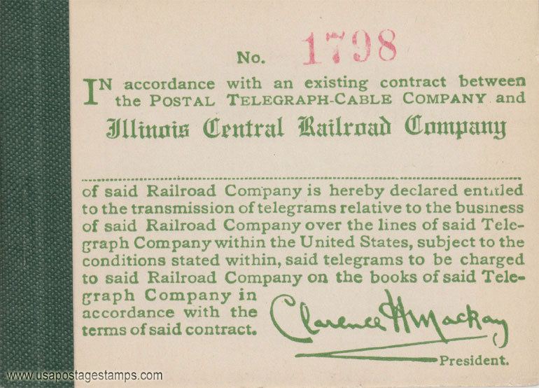 US 1914 Postal Telegraph-Cable Company 'Frank - I.C.' 0c. Booklet Scott. 15TO16