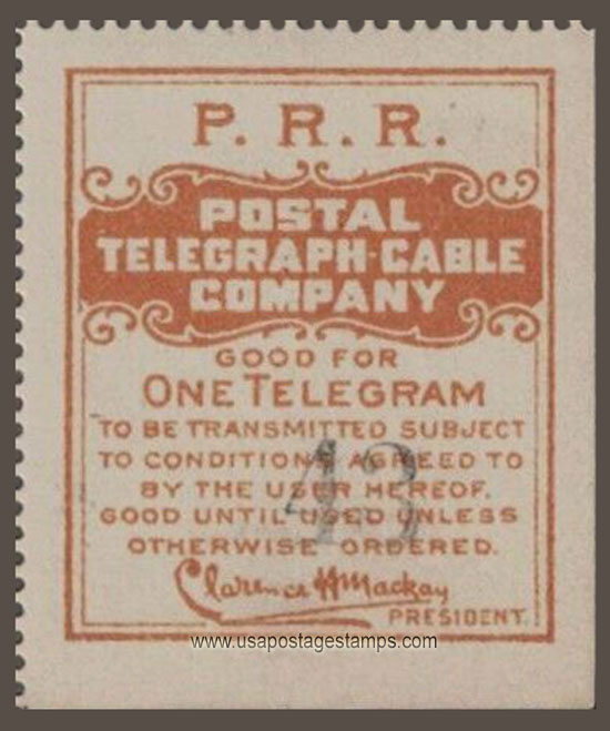 US 1914 Postal Telegraph-Cable Company 'Frank - P.R.R.' 0c. Scott. 15TO24