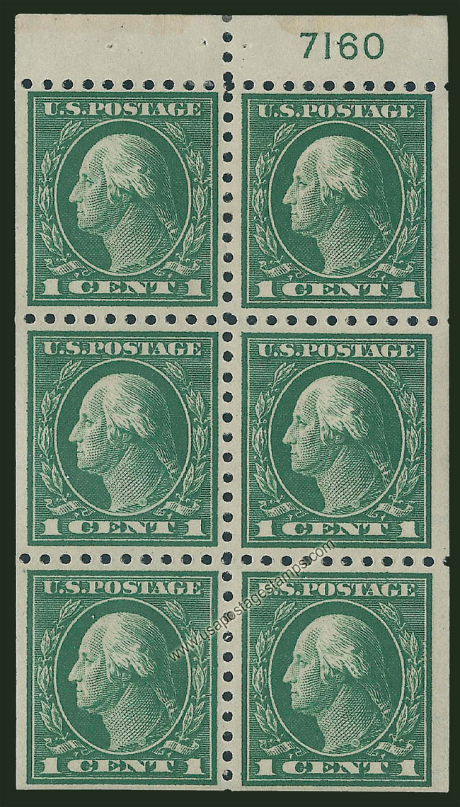 US 1914 George Washington (1732-1799) Booklet Pane 1c.x6 Scott. 424d