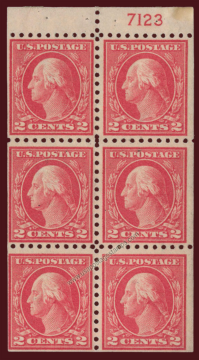 US 1914 George Washington (1732-1799) Booklet Pane 2c.x6 Scott. 425e