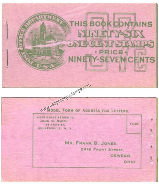 US 1917 George Washington (1732-1799) 97c. Unexploded Booklet Scott. BK54