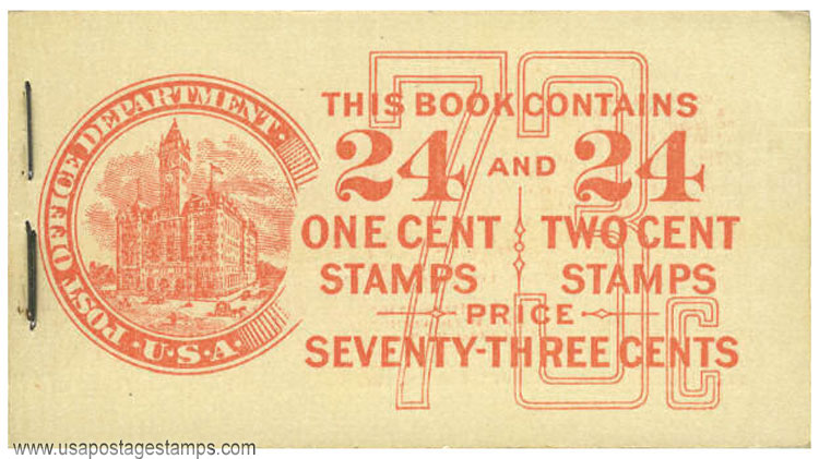US 1917 George Washington (1732-1799) 73c. Unexploded Booklet Scott. BK56
