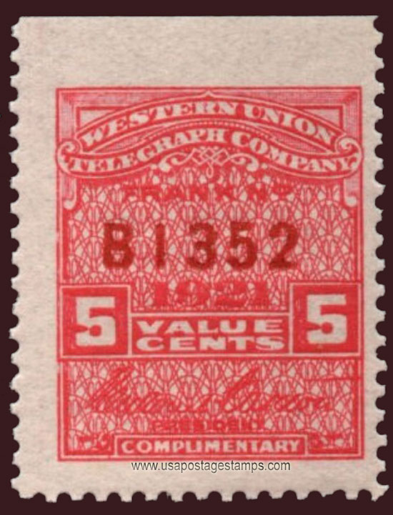 US 1921 Western Union Telegraph Company 'Frank' 5c. Scott. 16T59