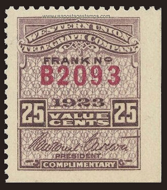 US 1923 Western Union Telegraph Company 'Frank' 5c. Scott. 16T64