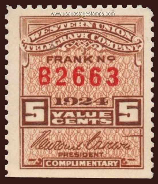 US 1924 Western Union Telegraph Company 'Frank' 5c. Scott. 16T65