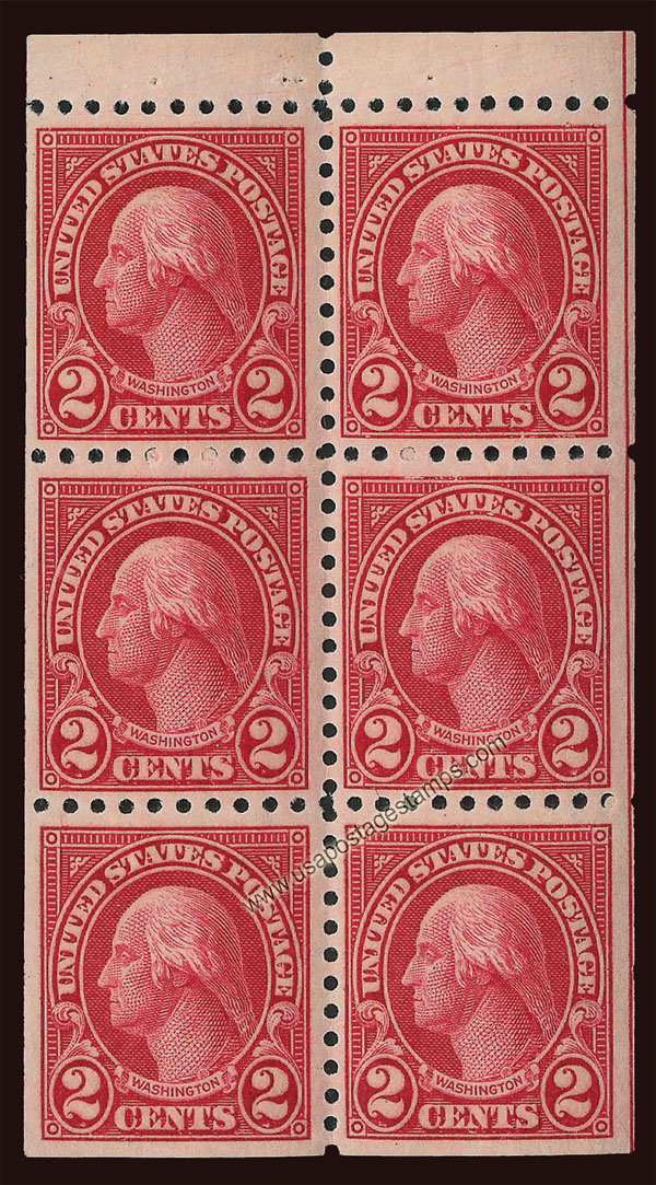 US 1924 George Washington (1732-1799) 2c.x6 Booklet Pane Scott. 583a