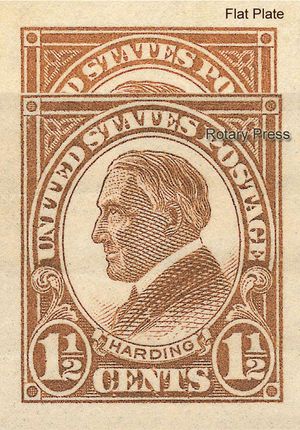 US 1926 Warren Gamaliel Harding Imperf. 1�c. Scott. 631 ; Difference between Flat Press and Rotary Press stamps