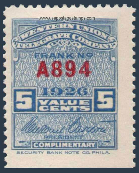 US 1926 Western Union Telegraph Company 'Frank' 5c. Scott. 16T69