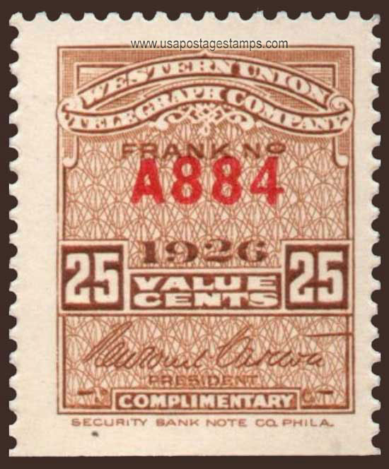 US 1926 Western Union Telegraph Company 'Frank' 25c. Scott. 16T70