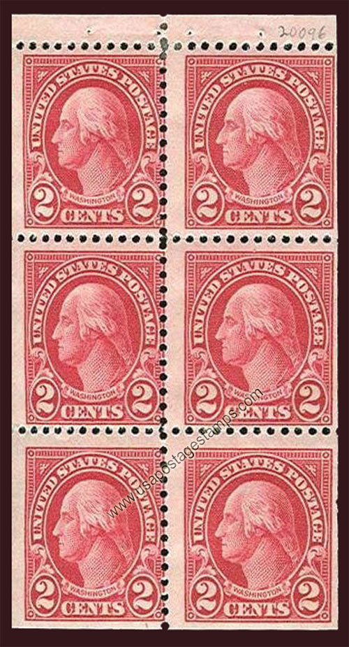 US 1926 George Washington (1732-1799) Booklet Pane 2c.x6 Scott. 634d