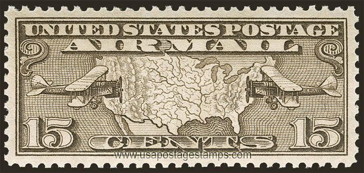 US 1926 'Airmail' USA Map and Two Mail Planes 15c. Scott. C8