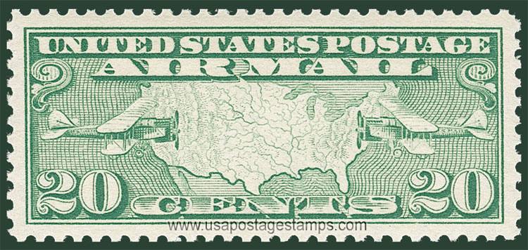 US 1927 'Airmail' USA Map and Two Mail Planes 20c. Scott. C9