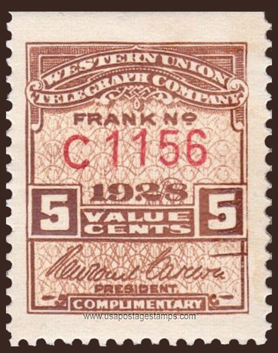 US 1928 Western Union Telegraph Company 'Frank' 5c. Scott. 16T73