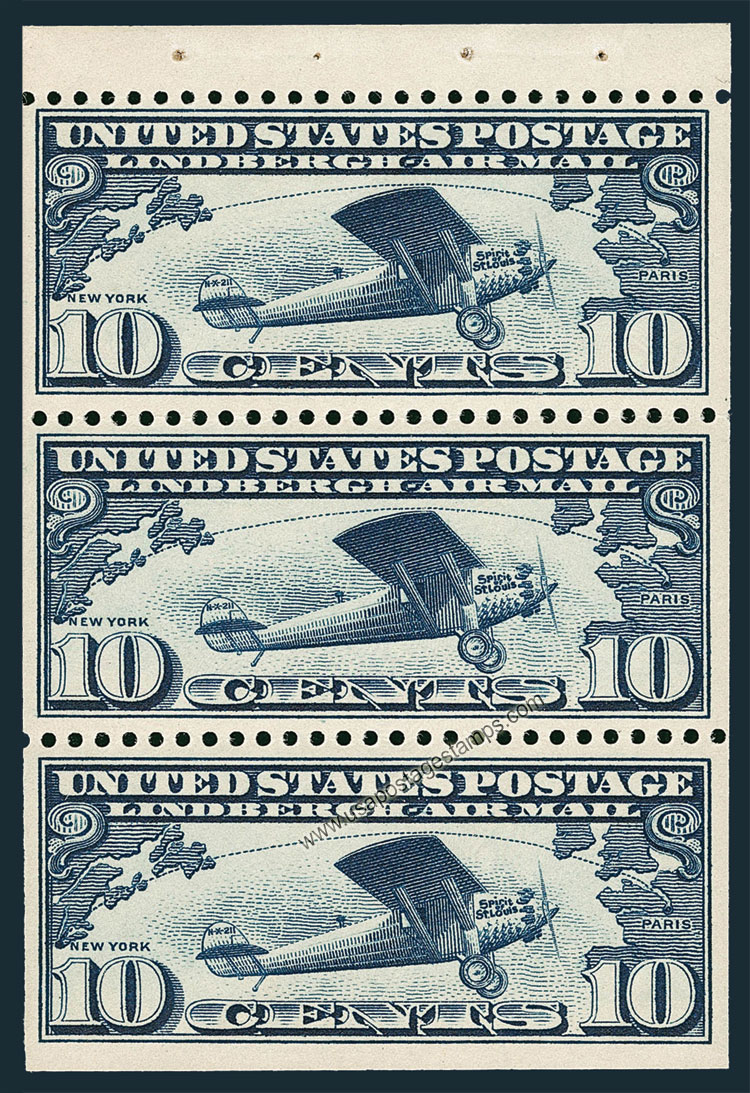 US 1928 'Airmail' Spirit Of St Louis & Flight Route 10c.x3 Scott. C10a