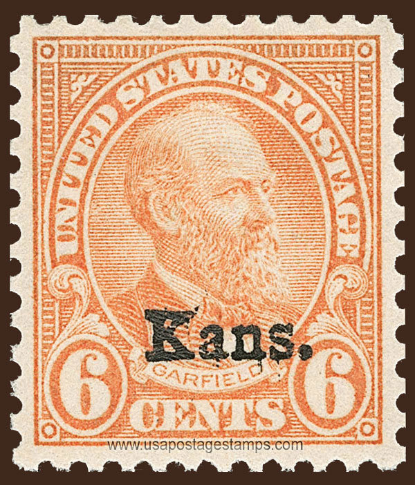 US 1929 James Abram Garfield (1831-1881) Ovpt. 'Kans.' 6c. Scott. 664