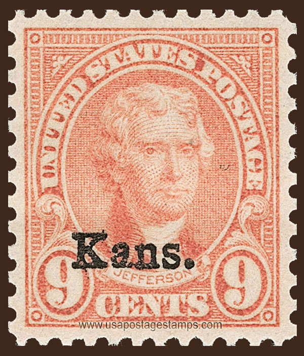 US 1929 Thomas Jefferson (1743-1826) Ovpt. 'Kans.' 9c. Scott. 667