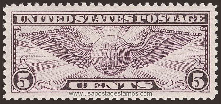 US 1930 'Airmail' Winged Globe 5c. Scott. C12