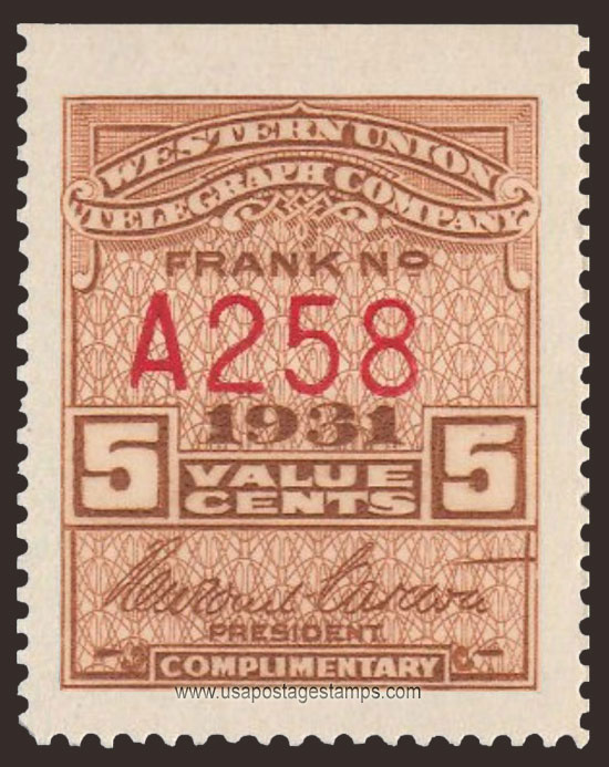 US 1931 Western Union Telegraph Company 'Frank' 5c. Scott. 16T79