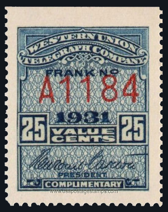 US 1931 Western Union Telegraph Company 'Frank' 25c. Scott. 16T80