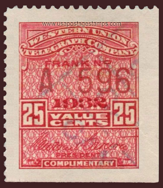 US 1932 Western Union Telegraph Company 'Frank' 25c. Scott. 16T82