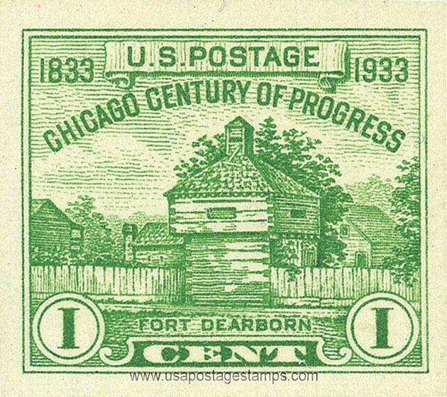 US 1933 Chicago Century of Progress 'Fort Dearborn' Imperf. 1c. Scott. 730a