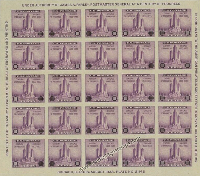 US 1933 Chicago Century of Progress 'Federal Building' Imperf. 3c.x25 Scott. 731