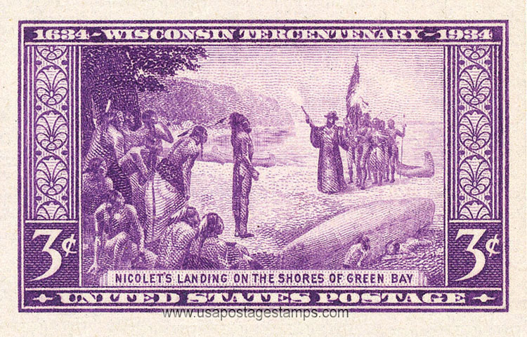 US 1935 Wisconsin Tercentenary 'Nicolet's Landing' Imperf. 3c. Scott. 755