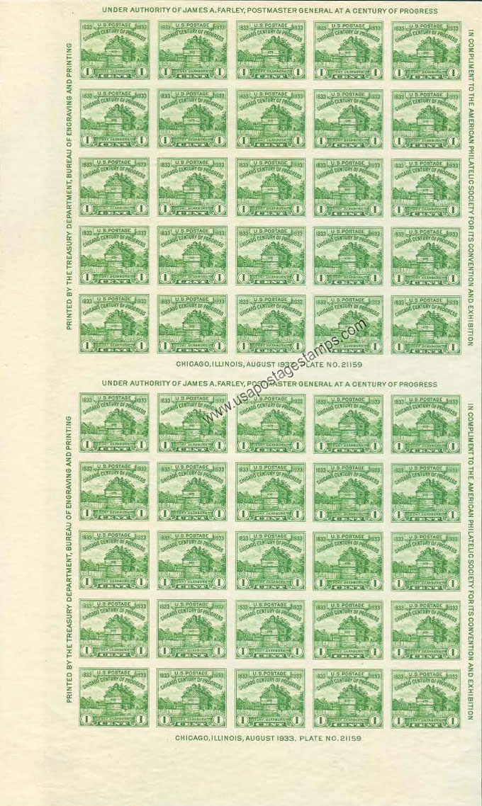 US 1935 Chicago Century of Progress 'Fort Dearborn' Imperf. 1c.x25 Scott. 766